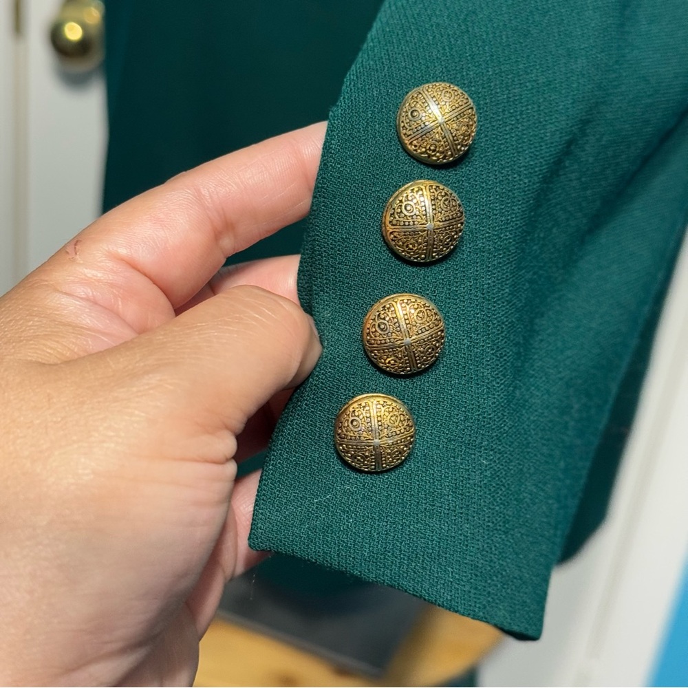DANA BUCHMAN 100% wool Elegant Green Women's Jacket mandarin collar vintage 10 - Picture 8 of 15